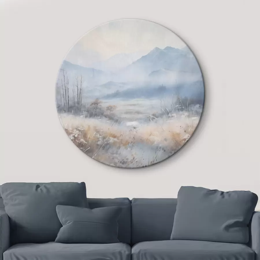 Tablouri Peisaj texturat cu munți, iarbă uscată și o pădure, culori stinse r44402