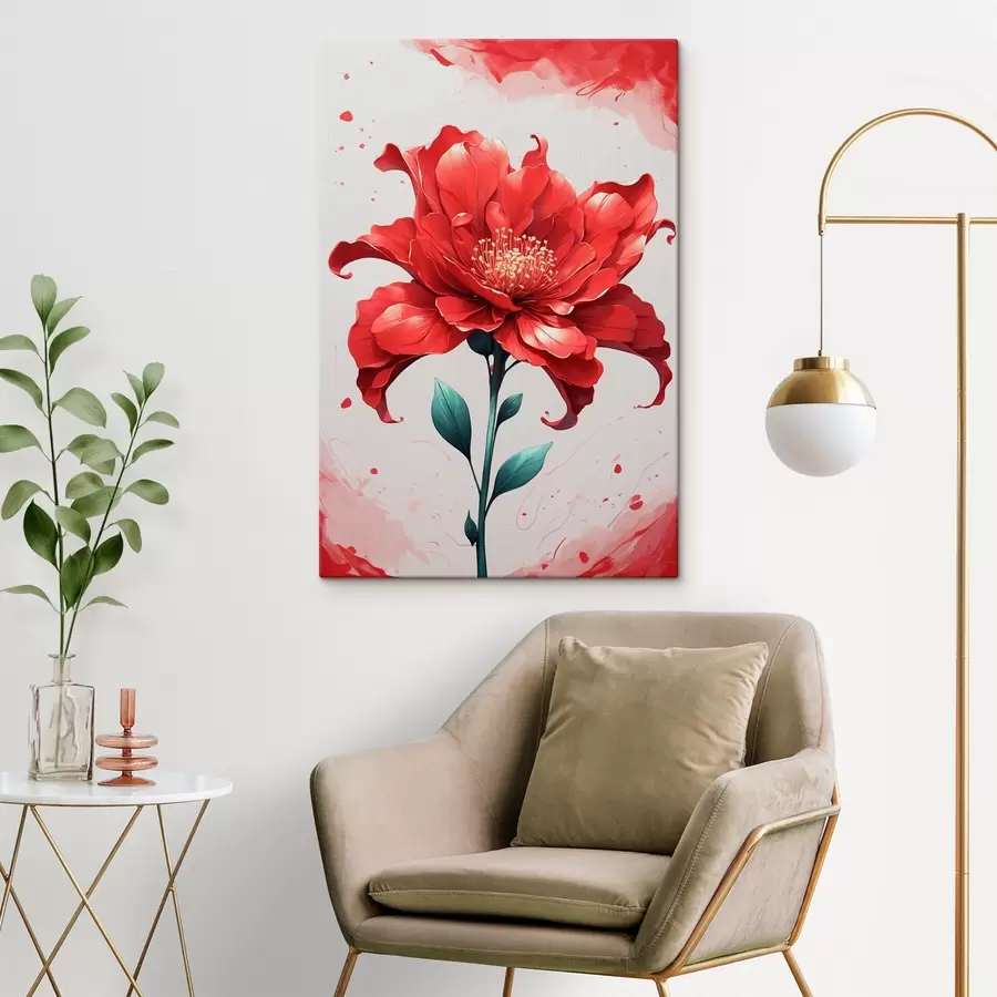 Tablouri Floare roșie pe fundal alb-roșu s44442