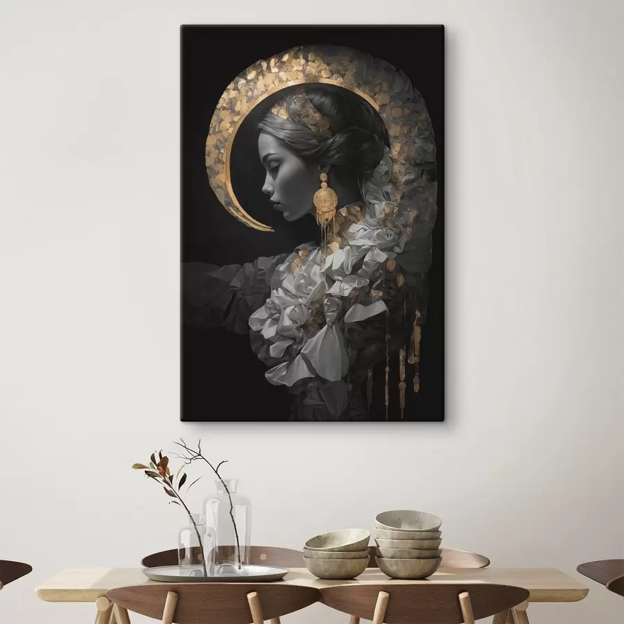 Tablouri Fată și galben semilună pe fundal negru s44449