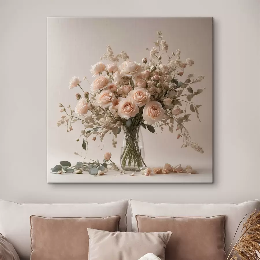 Tablouri Trandafiri albi în vază transparentă s44451