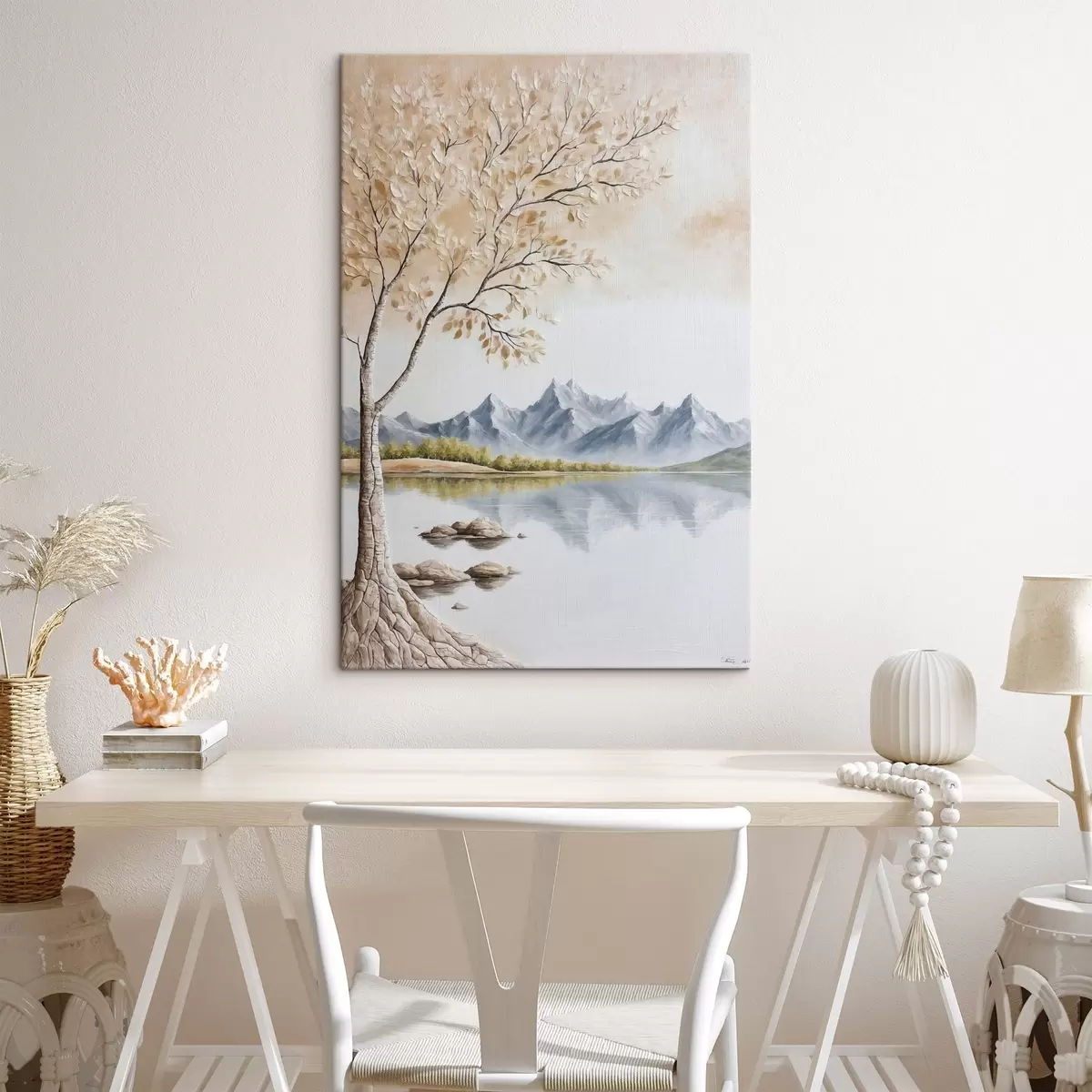 Tablouri Copac pe fundal lac și munți înzăpeziți s44459