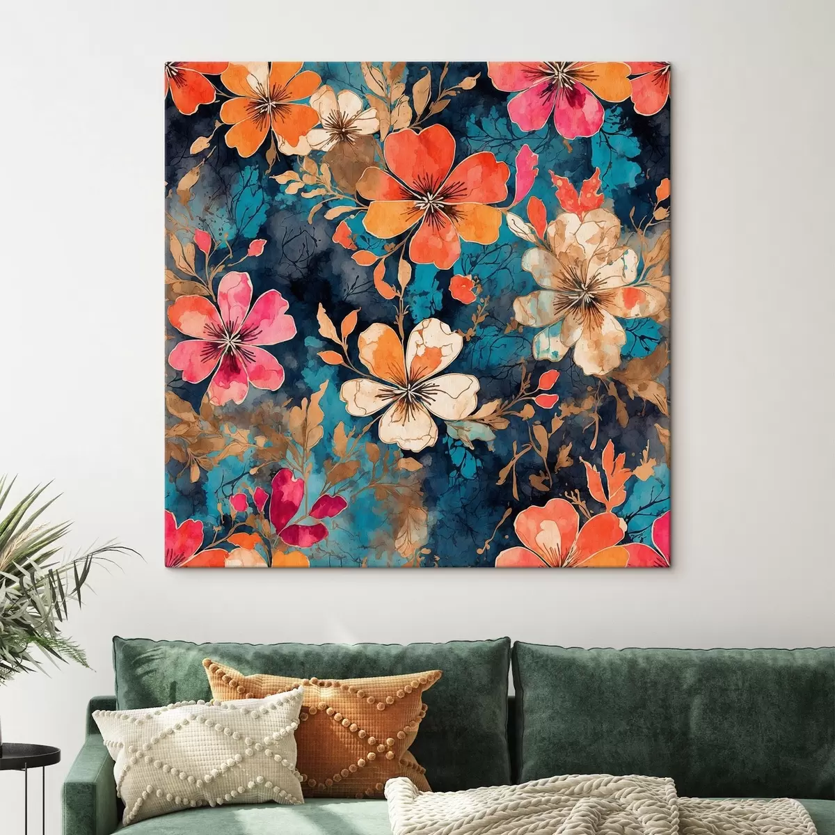 Tablouri Tablou acrilic multicolor în fundal albastru închis Tablou acrilic abstract multicolor în fundal albastru închis fundal albastru s44460