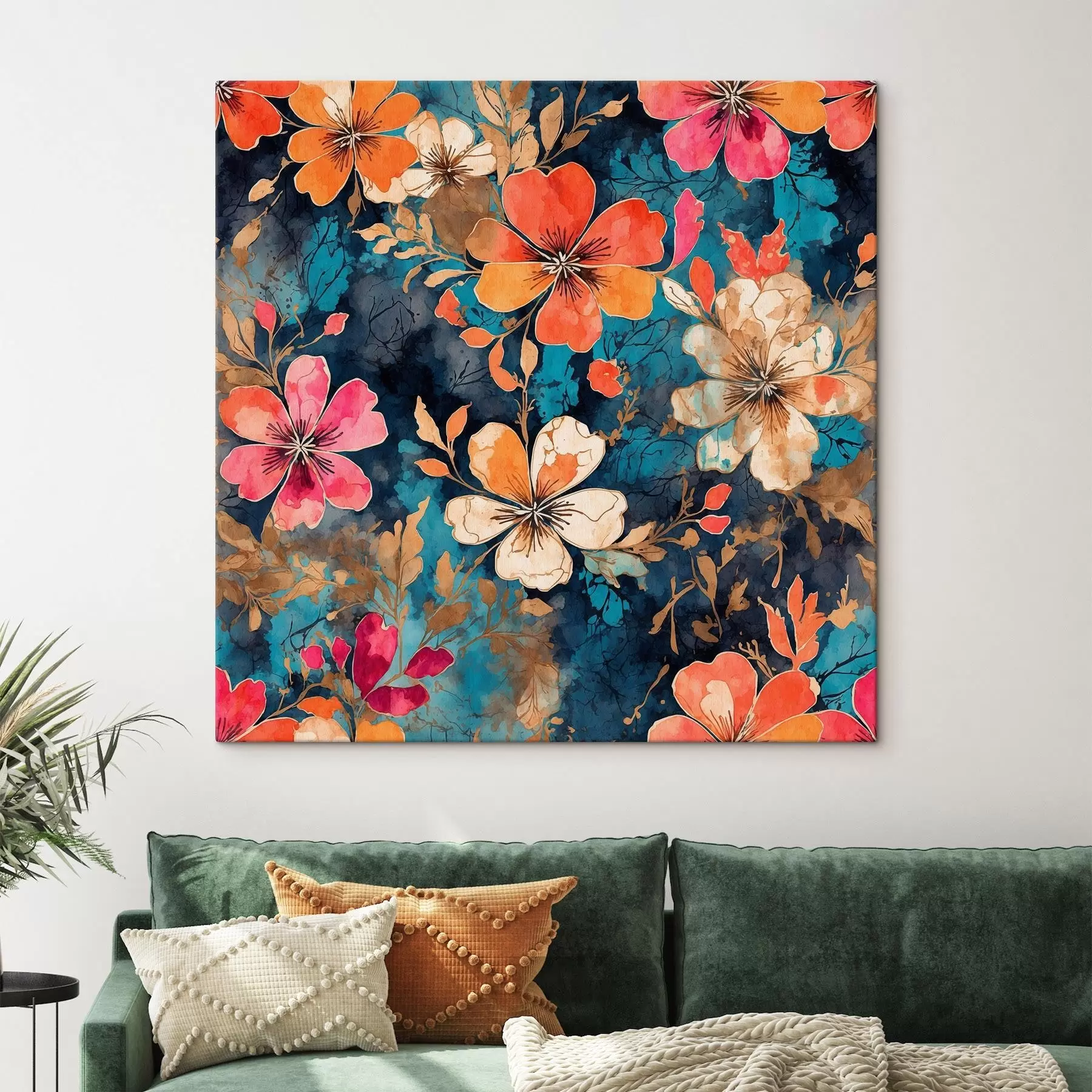 fototapet Tablou acrilic multicolor în fundal albastru închis Tablou acrilic abstract multicolor în fundal albastru închis fundal albastru s44460