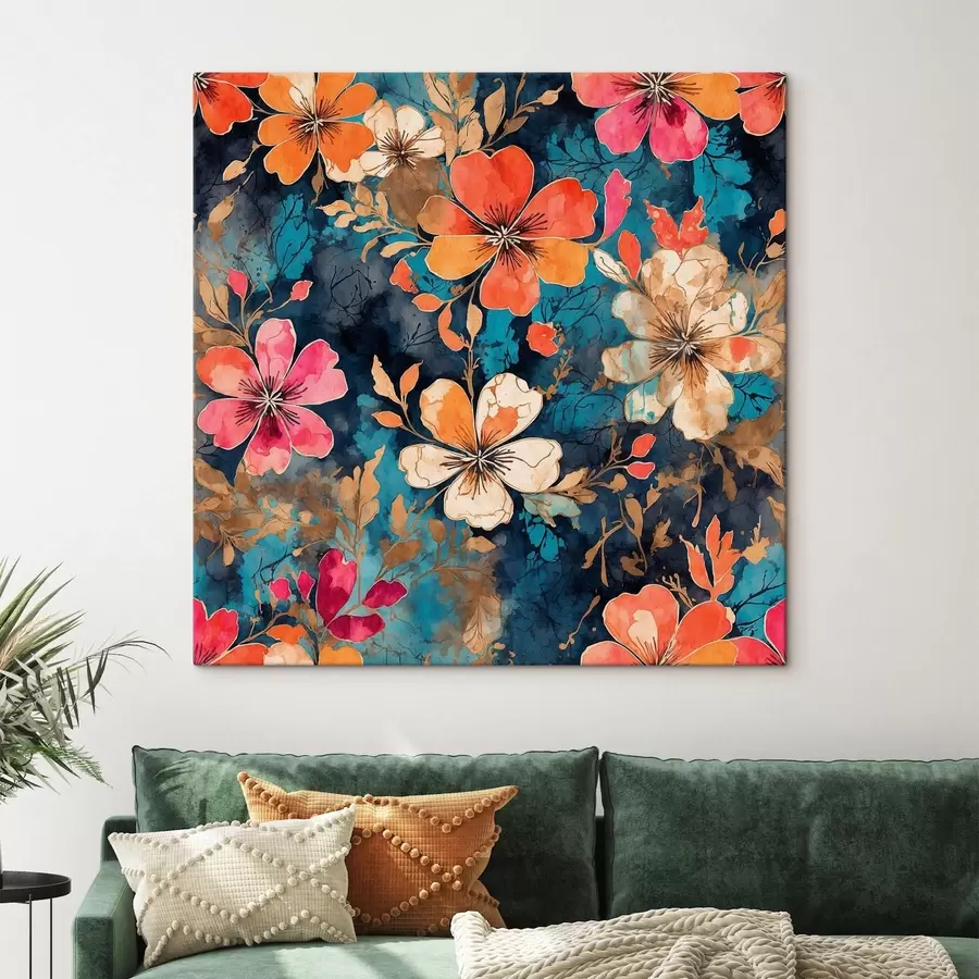 Tablouri Tablou acrilic multicolor în fundal albastru închis Tablou acrilic abstract multicolor în fundal albastru închis fundal albastru s44460