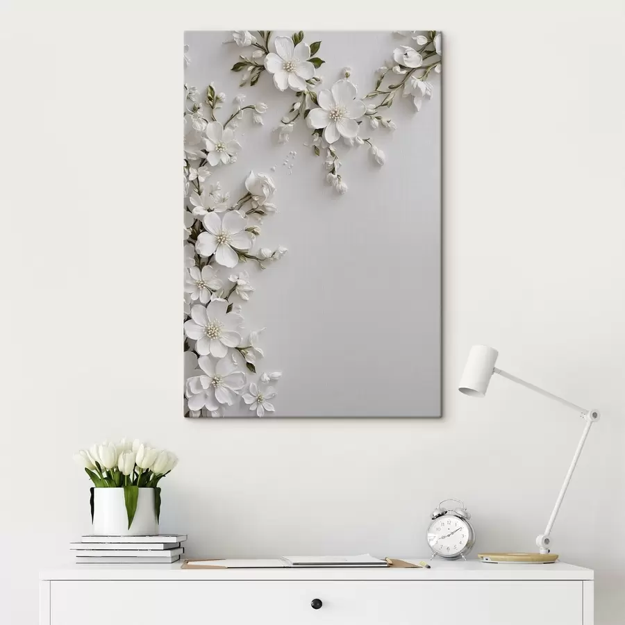 Tablouri Flori albe pe fundal alb de perete s44466