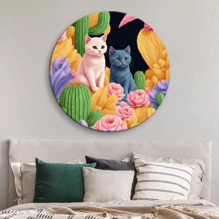 Tablouri Pisici artificiale printre flori și cactus r44452