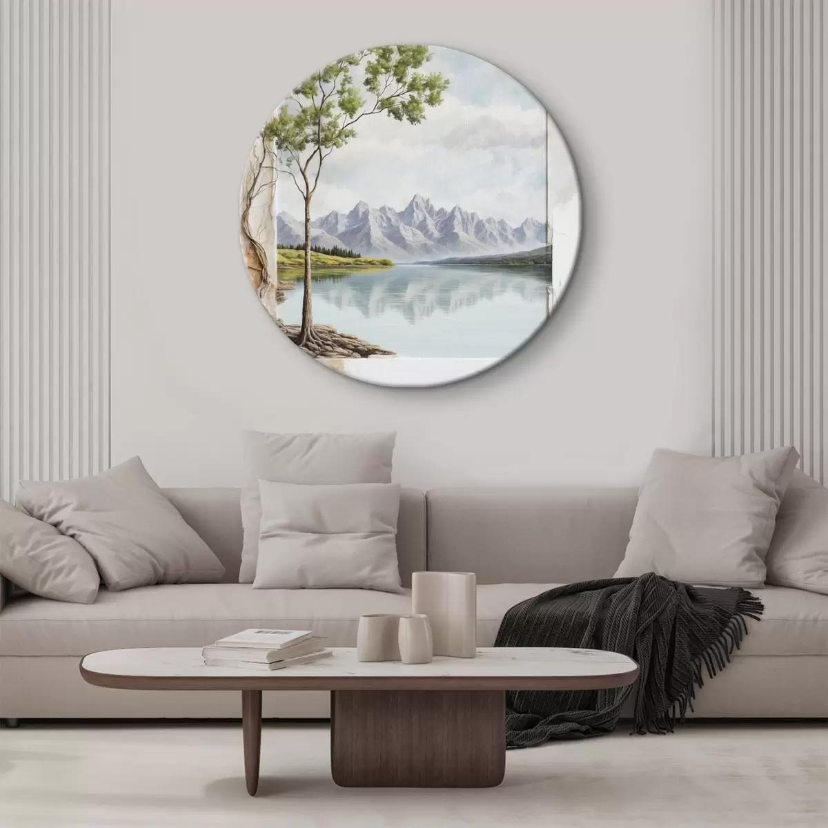 Picturi rotunde Vedere pe lac și munți înzăpeziți în cadru r44458