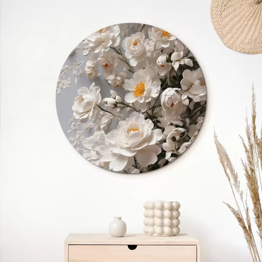 Tablouri Flori albe și frunze pe fundal alb r44465