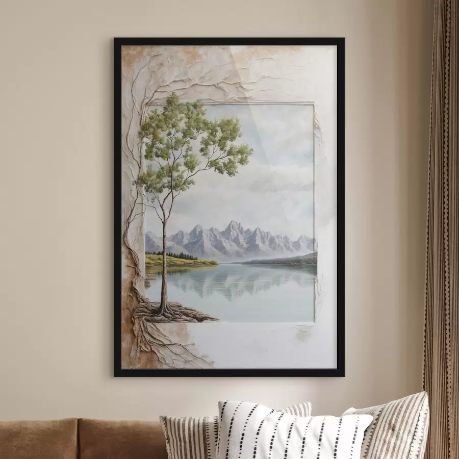 fototapet Vedere pe lac și munți înzăpeziți în cadru f44458