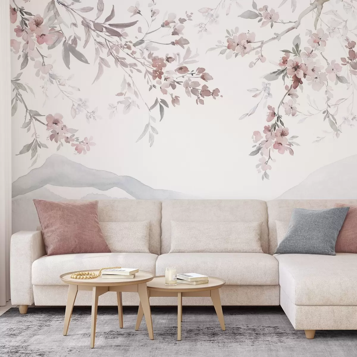 fototapet Ramuri înflorite, imitație de acuarelă w03935