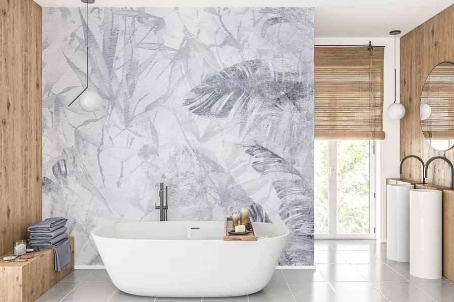 fototapet Abstracție florală în stil grunge cu imitație de abraziune, nuanțe de albastru w03926v3