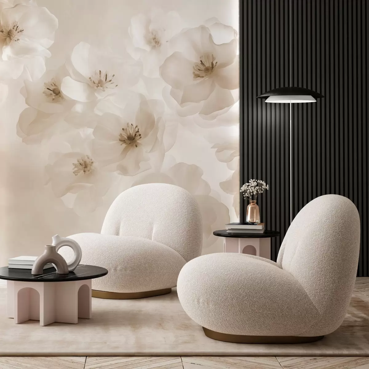 fototapet Flori mari delicate, nuanțe de bej w03931v2