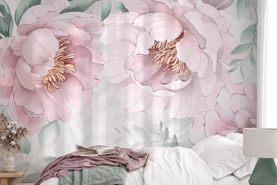 fototapet Peonii roz imitație acuarelă w03932v2