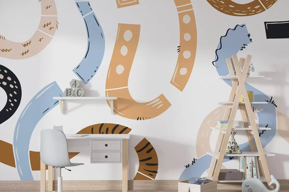 fototapet Desene abstracte, juvenile, mâzgăleli, maro, albastru, roz w04066