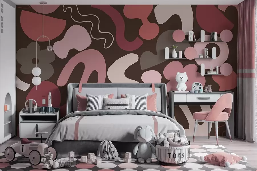 fototapet Figuri geometrice, juvenile, abstracție, fundal burgundy închis w04067