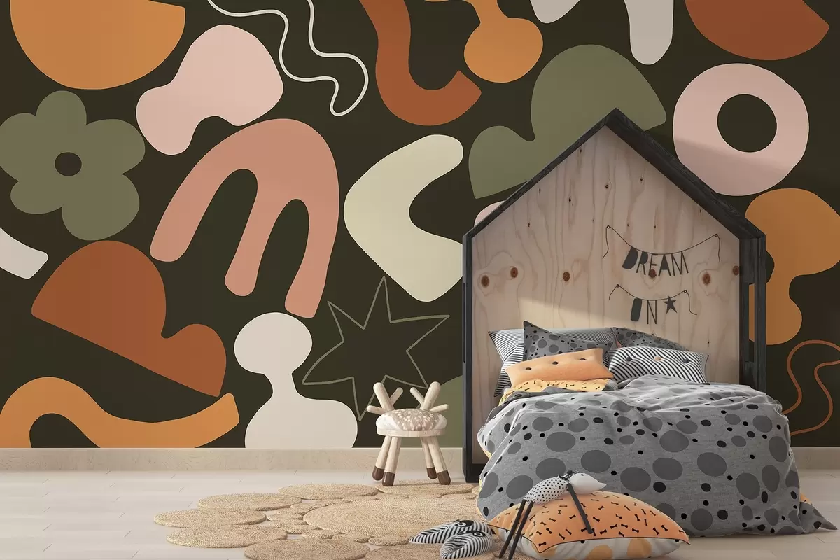 fototapet Figuri geometrice, juvenile, abstracție, fundal verde închis w04067v2