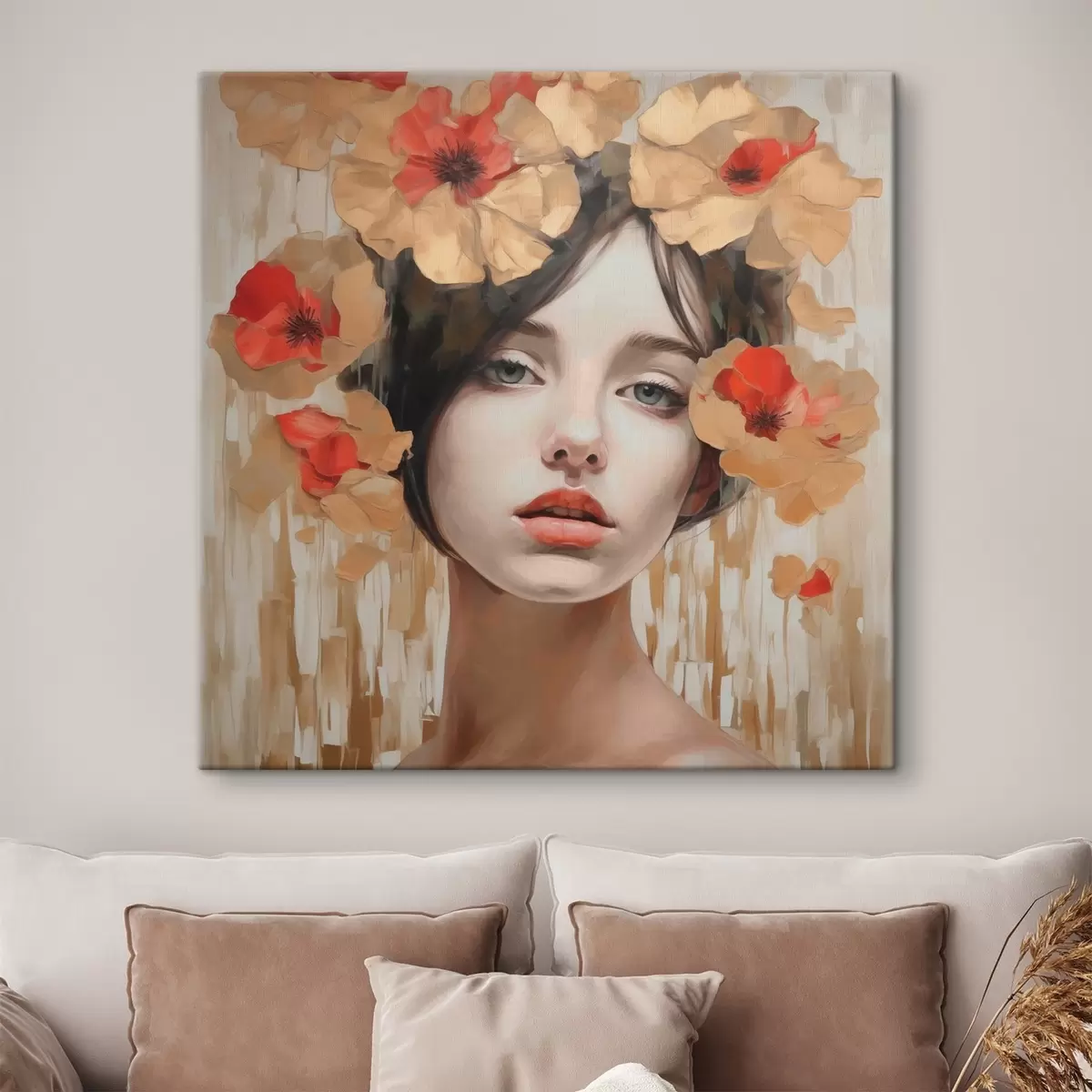 Tablouri Portret de fată cu flori s44593