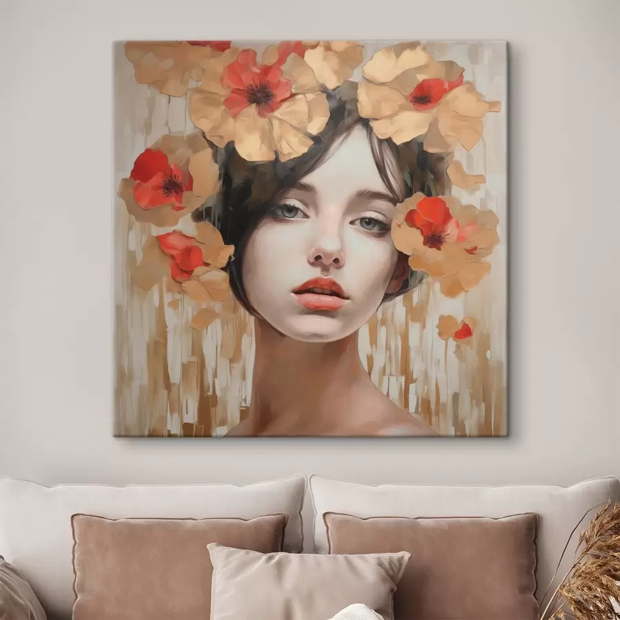 Tablouri Portret de fată cu flori s44593