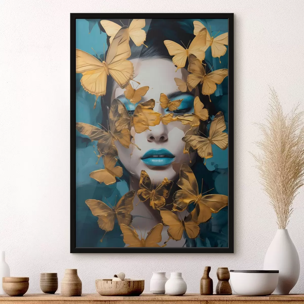 Poster Portret de fată cu fluturi f44583