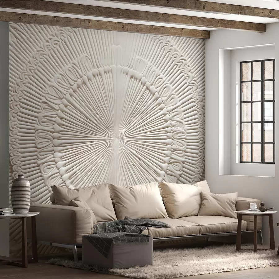 fototapet Imprimare abstractă circulară texturată cu linii radiale și elemente decorative, design simetric, textură în relief w09154