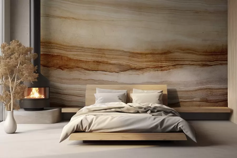 fototapet Imitație de textură de lemn cu linii orizontale, bej și maro închis, imprimeu natural, tonuri pământii moi w09156