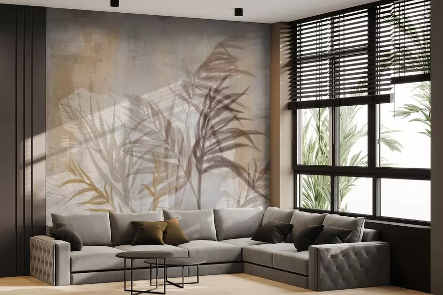 fototapet Ilustrație botanică bej și maro de iarbă de pampas, texturi moi și o compoziție minimalistă w09162