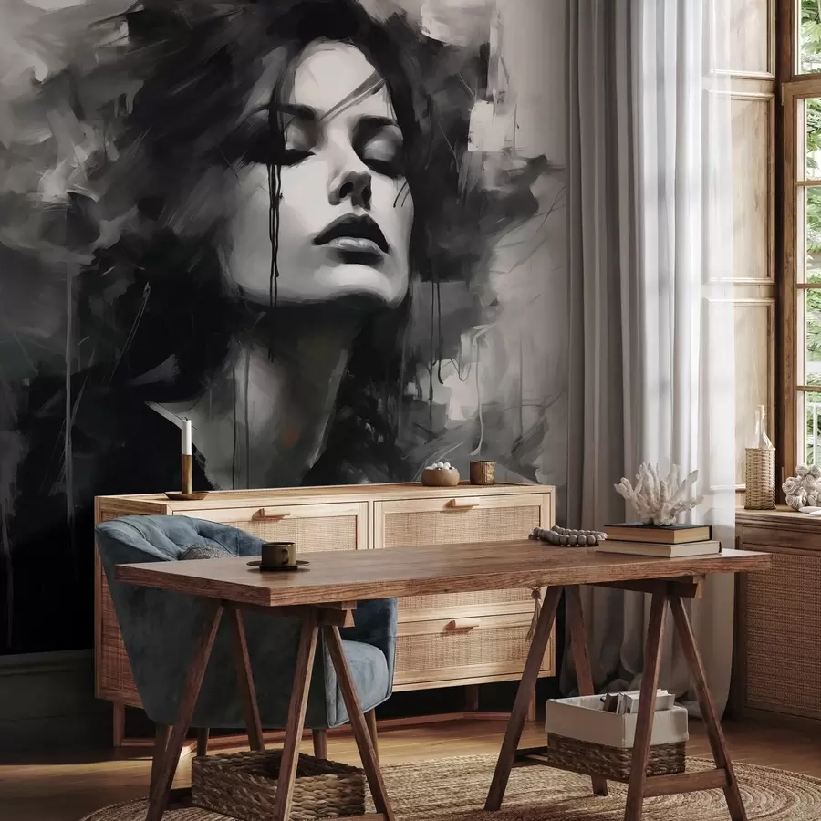 fototapet Portret de femeie în haine gri și negre w04049