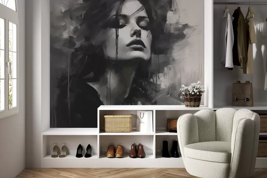 fototapet Portret de femeie în haine gri și negre w04049