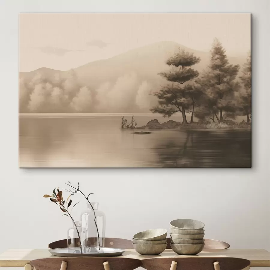 Tablouri Lac și copaci în sepia s44633