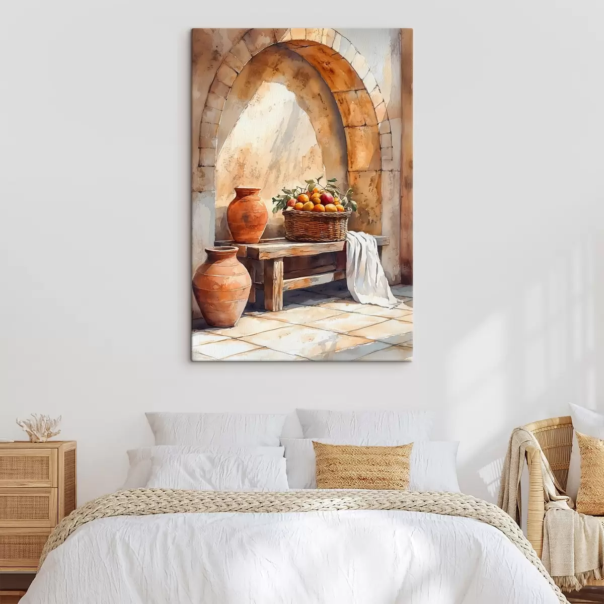 Tablouri Vase estetice și coș de răchită cu portocale, Toscana, stil rustic s44605