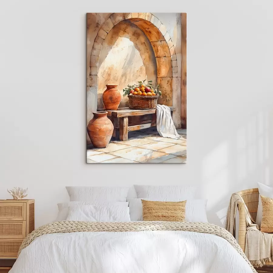 Tablouri Vase estetice și coș de răchită cu portocale, Toscana, stil rustic s44605