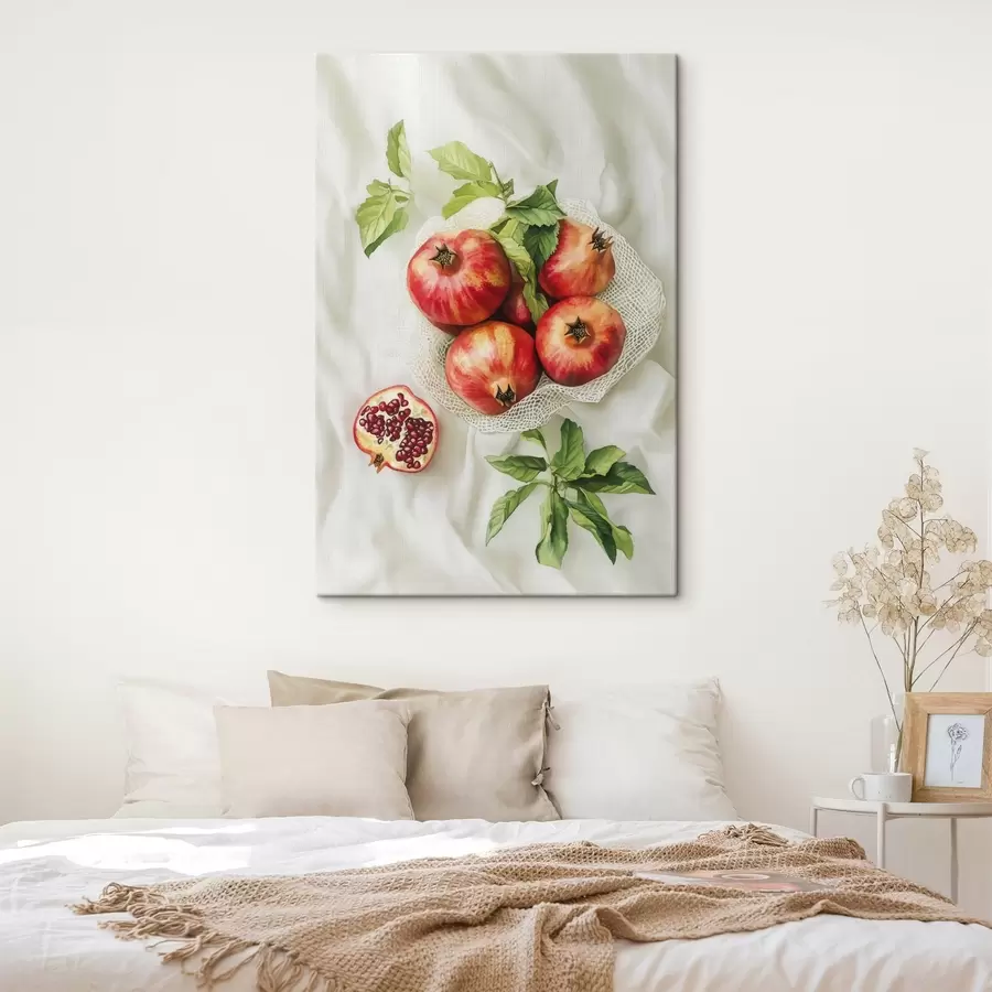 Tablouri Rodii cu frunze de mentă pe fețele de masă din in, stil rustic s44611