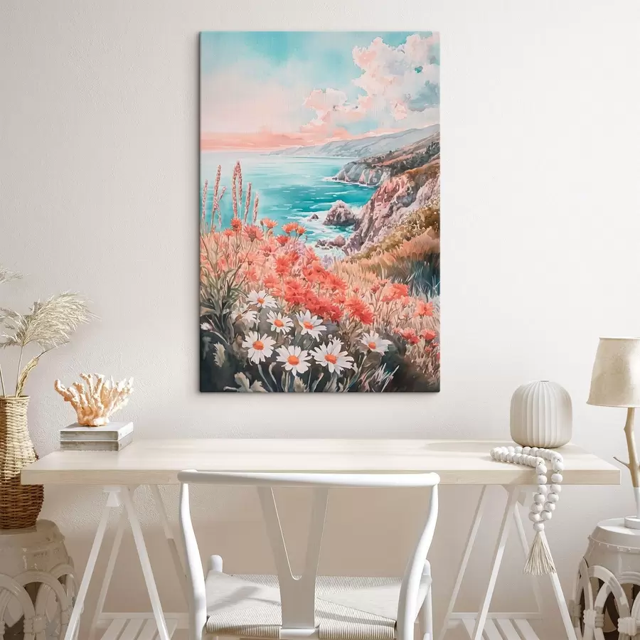 Tablouri Portugalia coasta oceanului pe apus de soare, flori de pajiște s44612