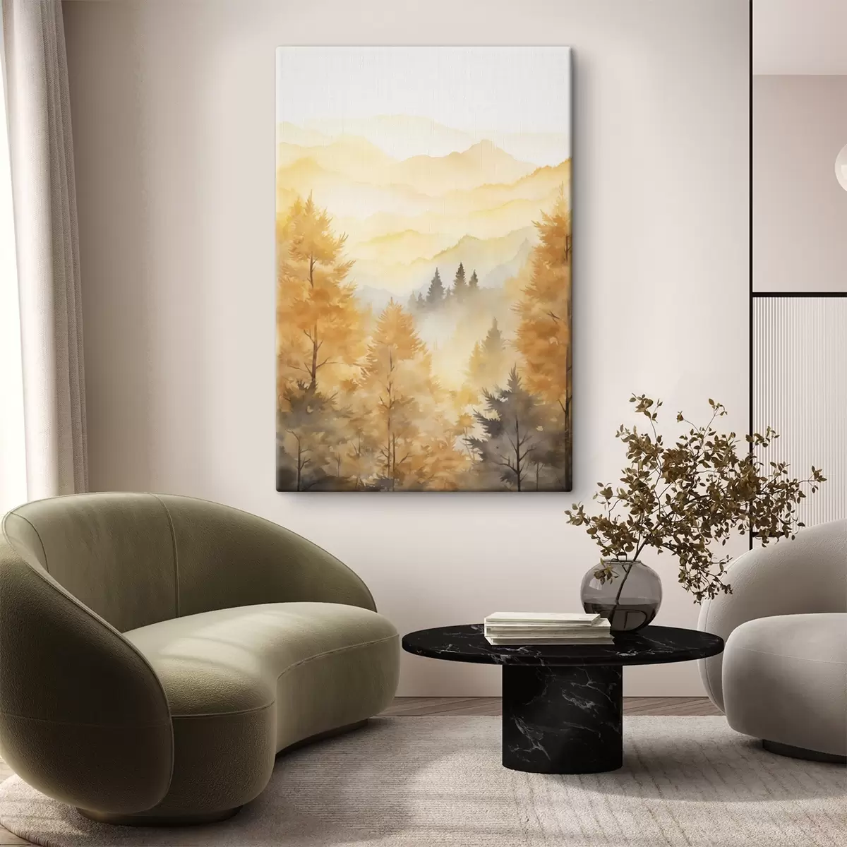 Tablouri Frumoasă pădure de toamnă cu munți în fundal  s44614