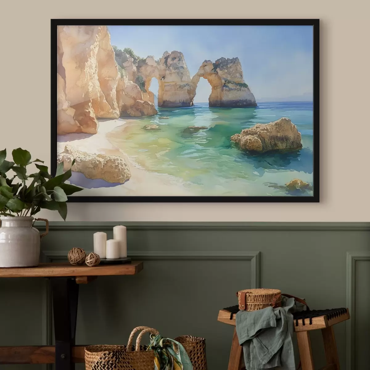 Poster Plajă oceanică cu stânci, Portugalia, vară, acvamarin f44608