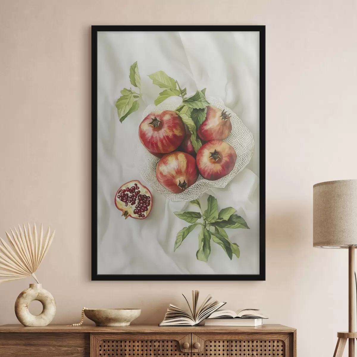 Poster Rodii cu frunze de mentă pe fețele de masă din in, stil rustic f44611