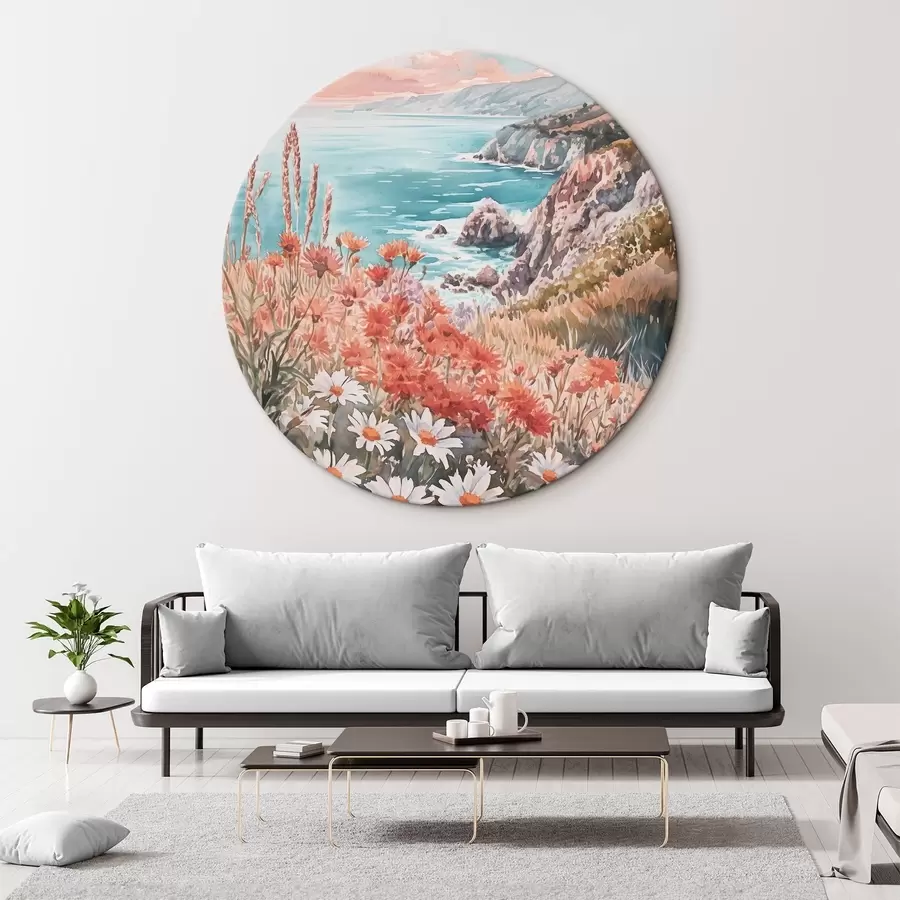 Tablouri Portugalia coasta oceanului pe apus de soare, flori de pajiște r44612