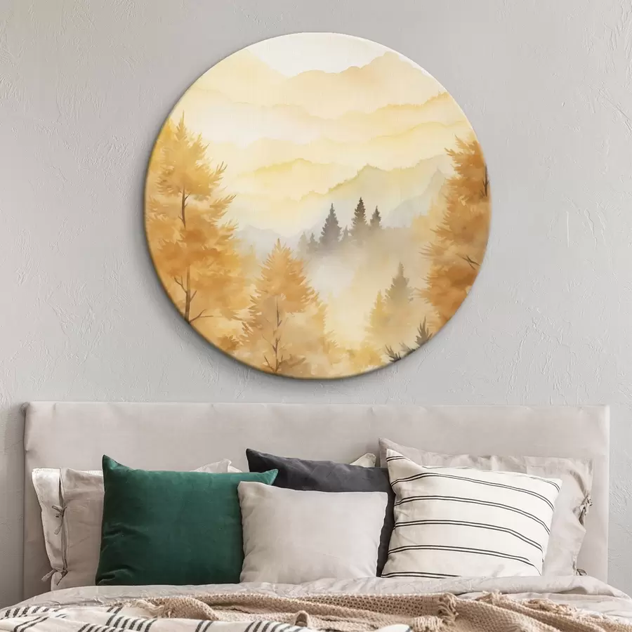 Tablouri Frumoasă pădure de toamnă cu munți în fundal r44614