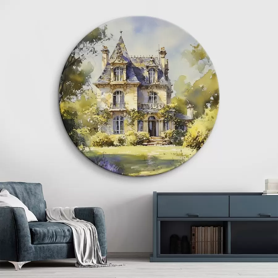 Tablouri Cabană rurală franceză, stil acuarelă, câmpuri de lavandă r44501