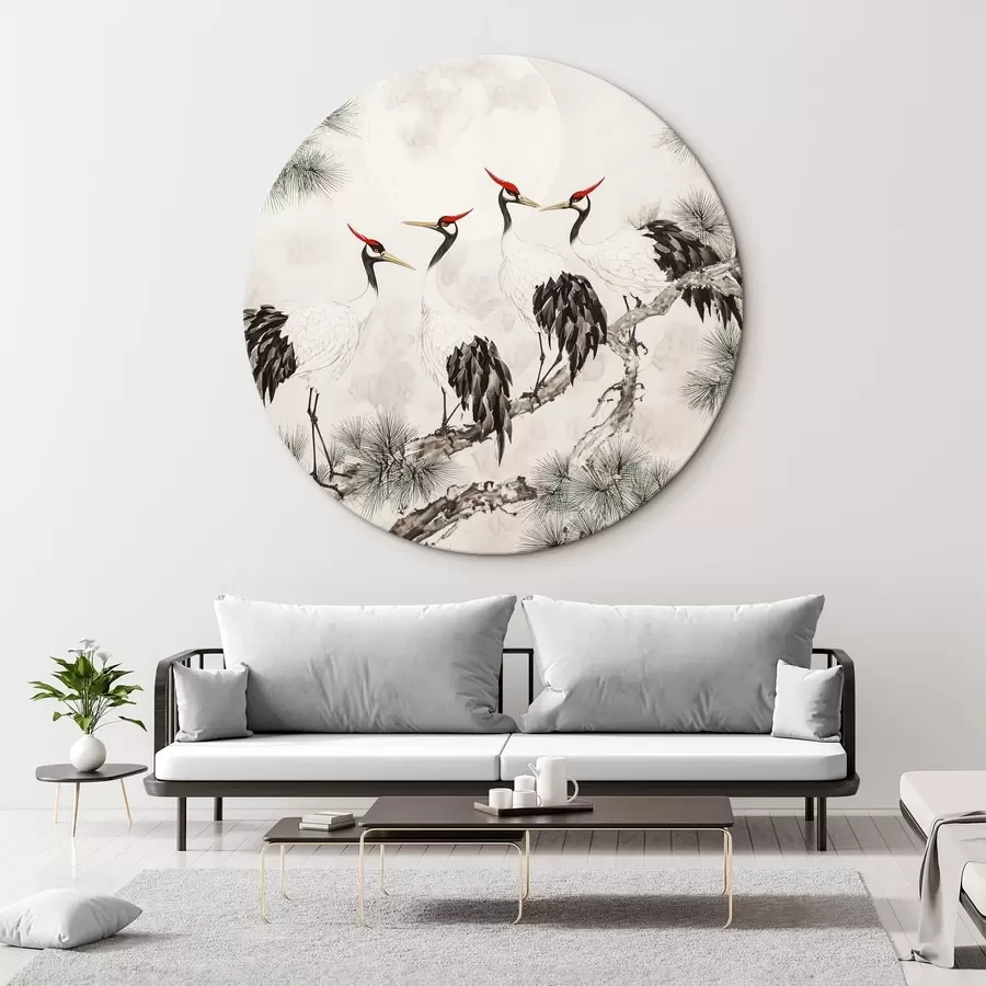 Tablouri Artă chineză cu cocori și pini, stil oriental, natură r44503