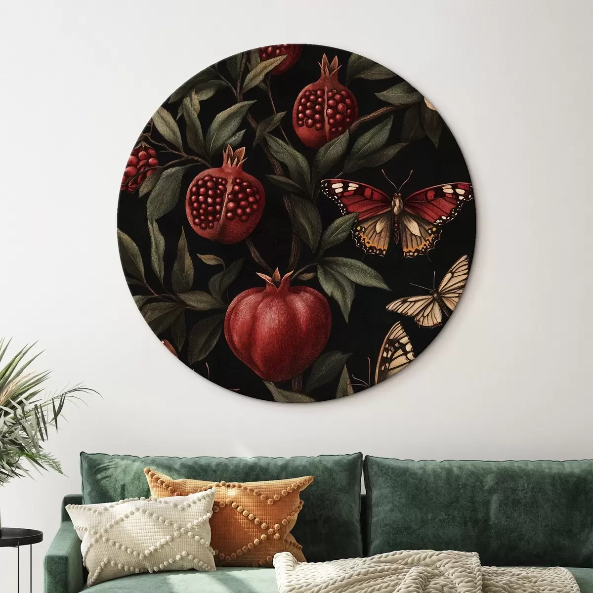 Picturi rotunde Artă botanică cu rodii și fluturi r44511