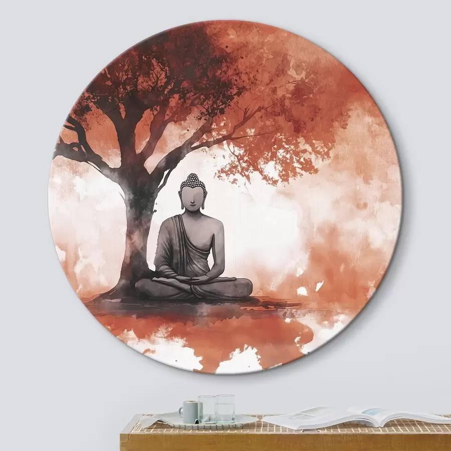 Tablouri Buddha stând sub copac, meditație, spiritual, culori portocalii r44512