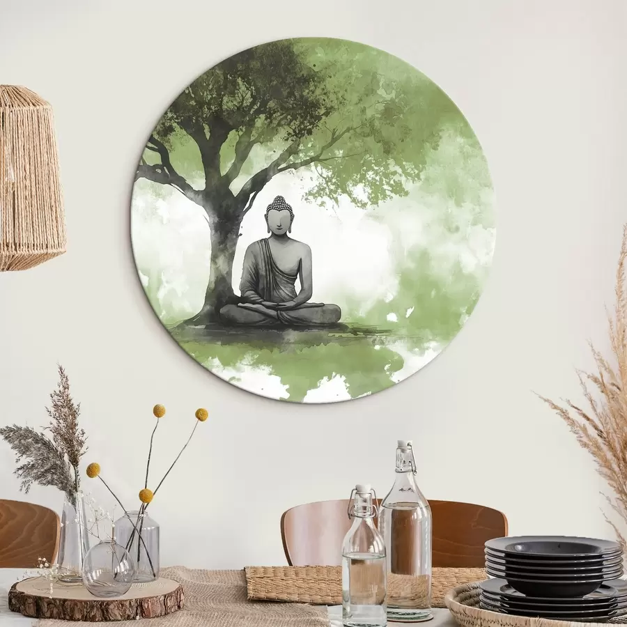 Tablouri Buddha stând sub copac, meditație, spiritual, culori verzi r44512v1