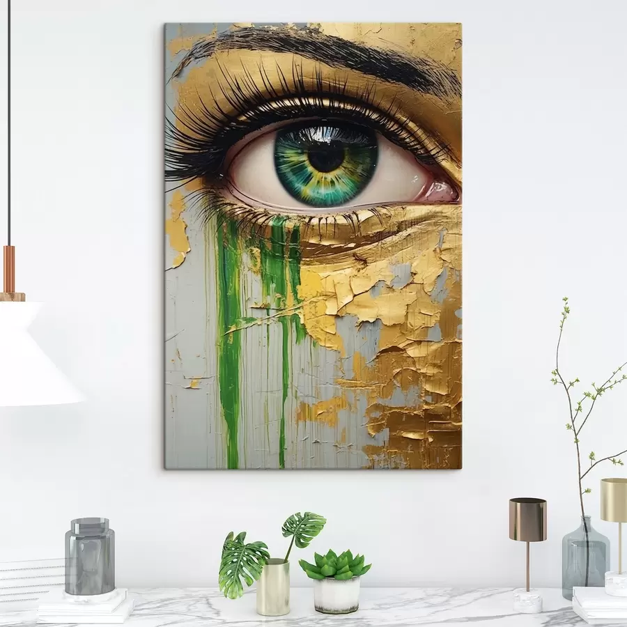 Tablouri Ochi verde pe fondul de vopsea crăpată s44690