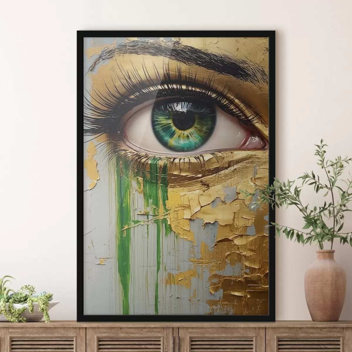 Poster Ochi verde pe fondul de vopsea crăpată f44690