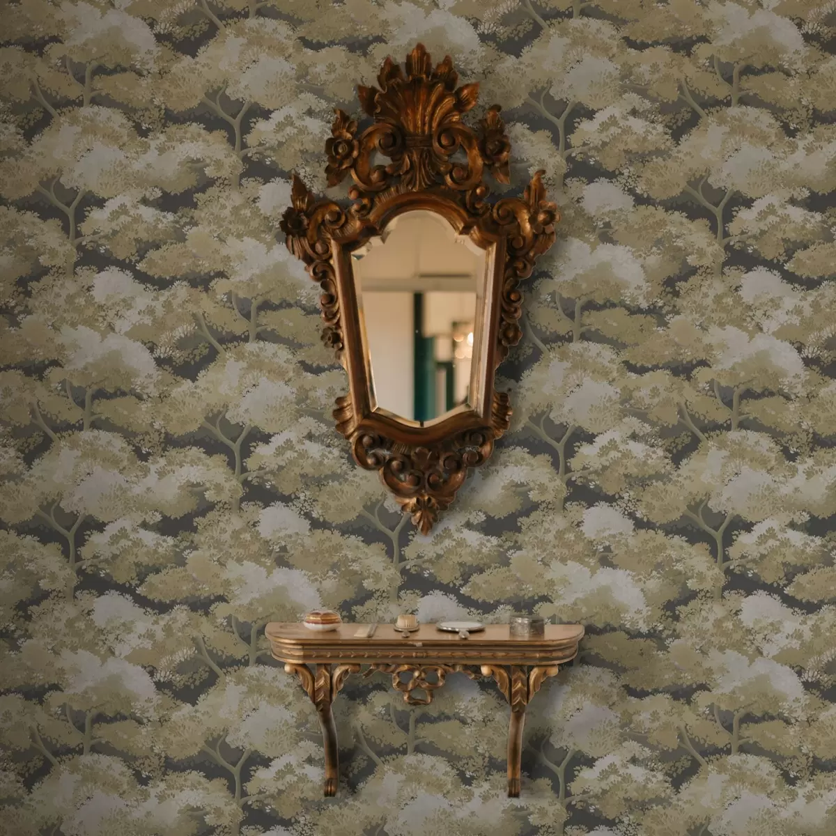 Wallpaper Model de pădure întunecată cu copaci în culori calde a00170