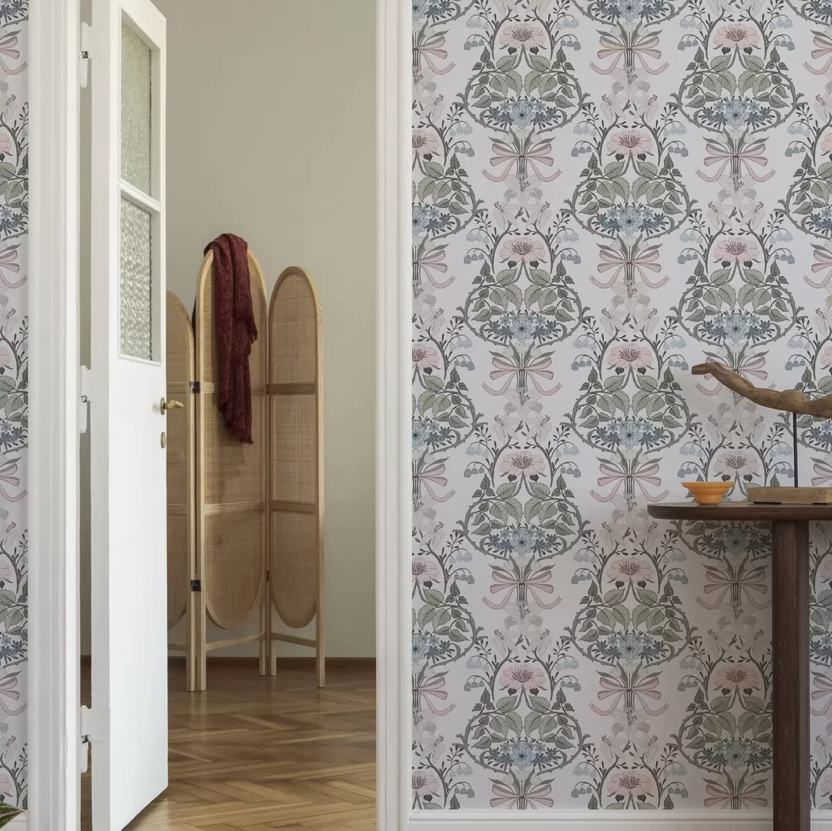 Wallpaper Model floral retro cu arcuri și muguri a00174