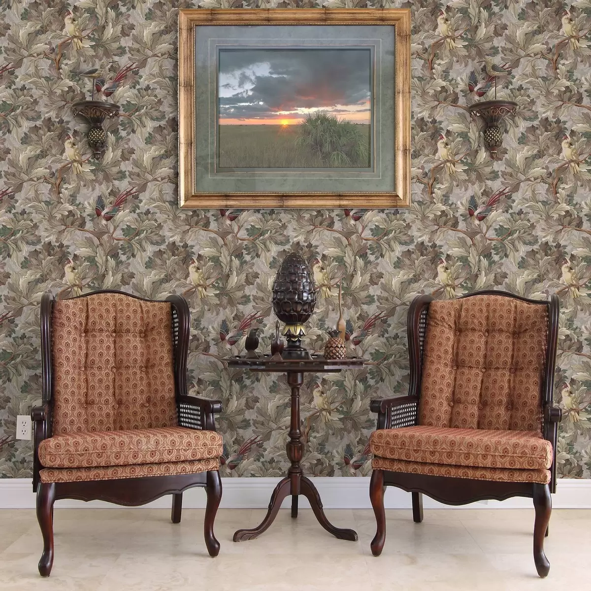 Wallpaper Păsări pe ramuri în stil botanic de epocă a00175