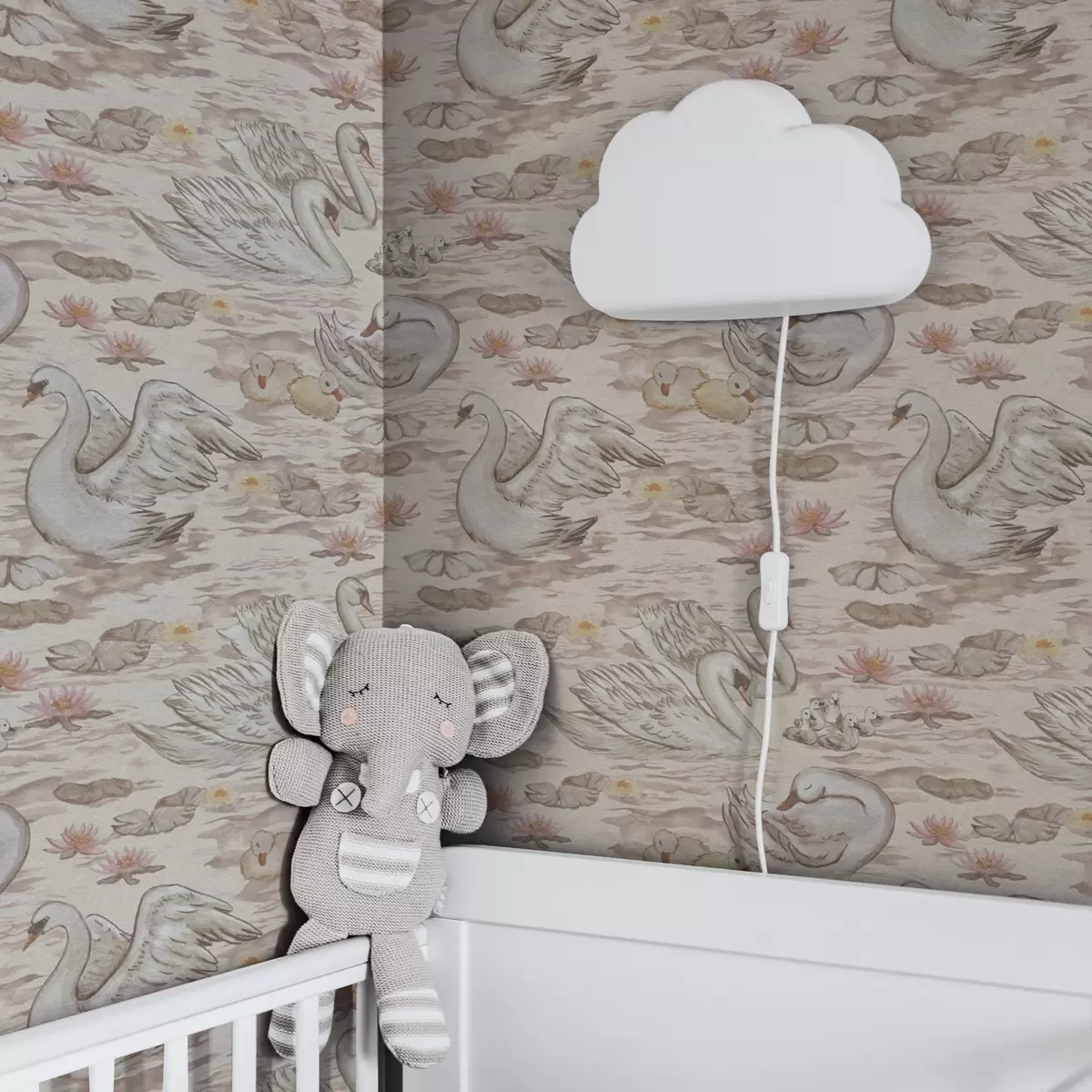 Wallpaper Lebede cu pui pe fundal roz cu nuferi a00176