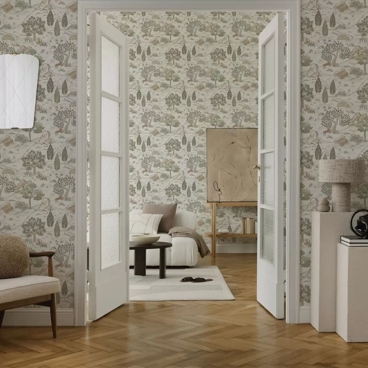 Wallpaper Harta de basm a naturii cu animale și copaci a00177